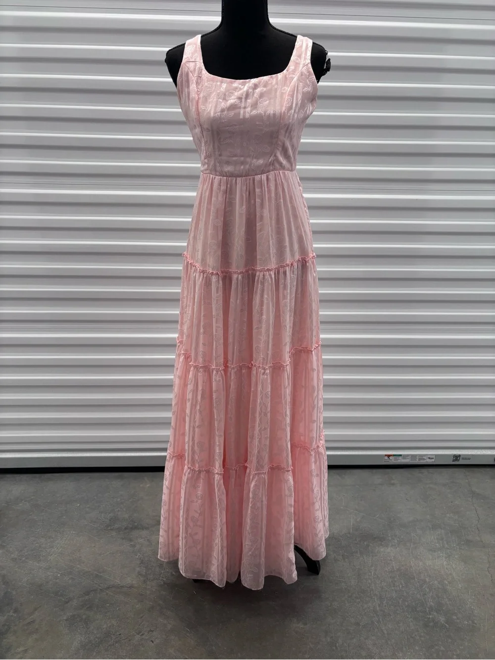 Lulus Small Picturesque Allure Blush Pink Jacquard Tie-Strap Maxi Dress Wedding - Picture 2 of 11